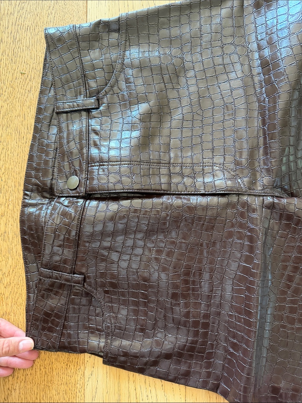 Dynamite Dark Brown Croc-Embossed Boot Cut Pants - Picture 3 of 5